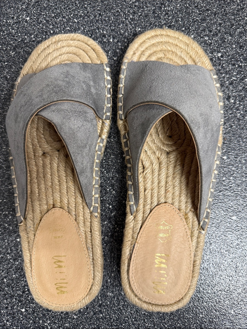 Mi.iM Gray Suede Crossband Espadrille Slides
